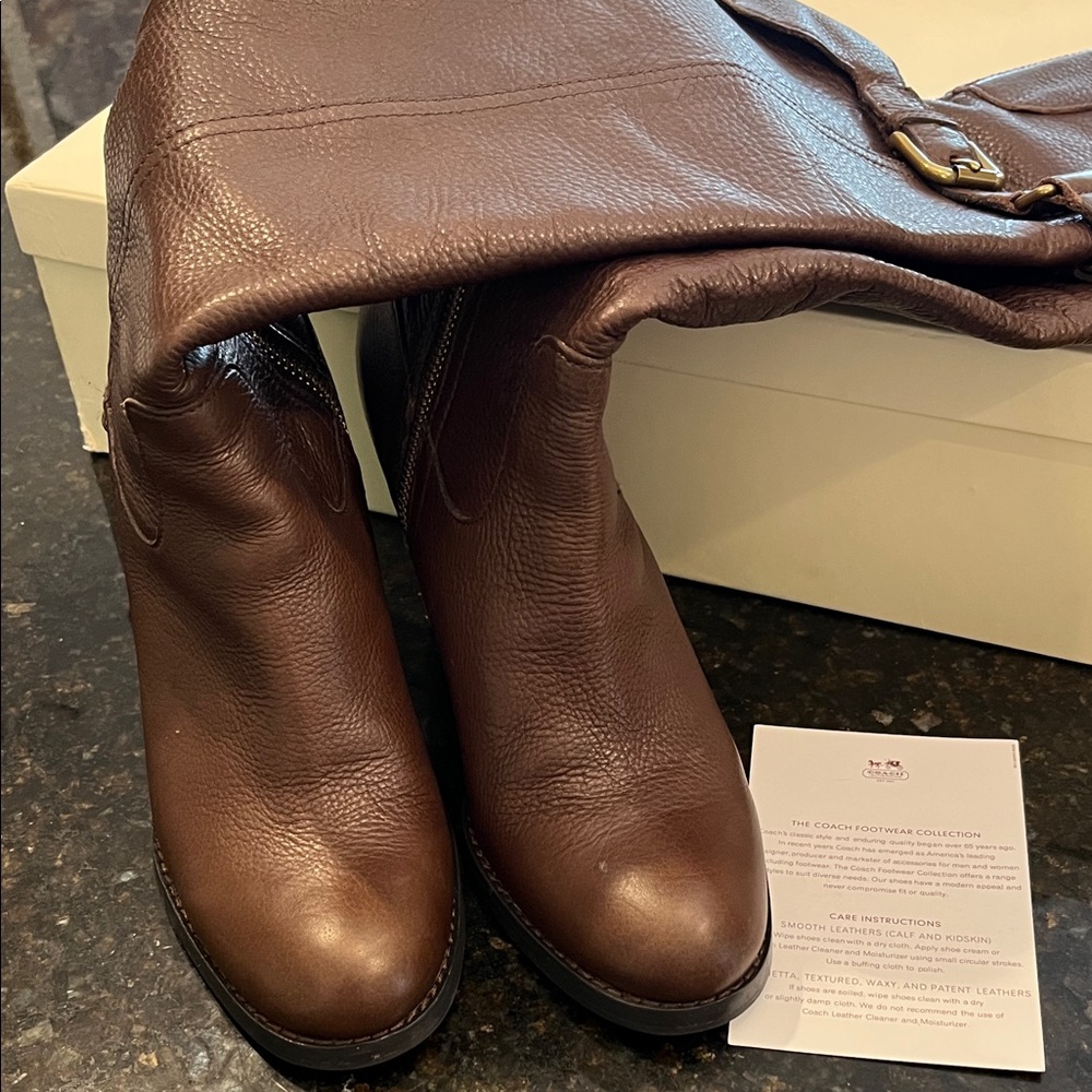 Coach Dark Brown Leather Heeled Boots - Picture 3 of 3
